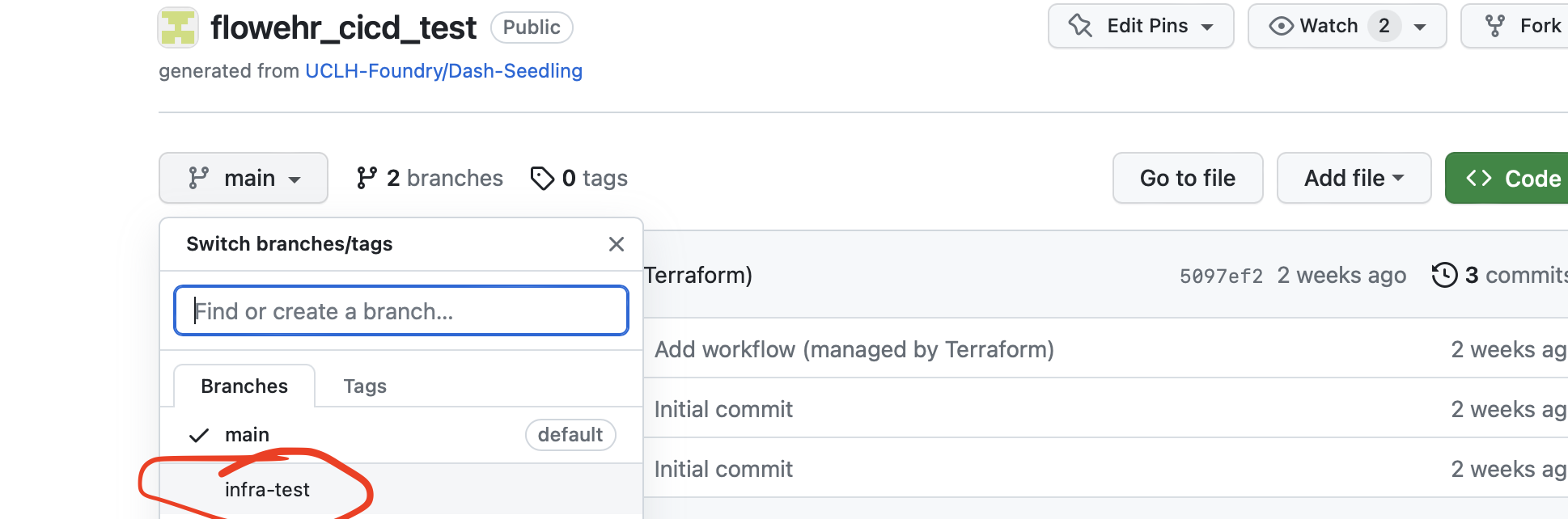 Find your deployment branch in GitHub